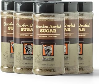 Bourbon Barrel Foods Bourbon Smoked Sugar, 6 Count of 13 oz Jars, Handcrafted Demerara Sugar with Rich Smoky Caramel Flavor, Ideal for Gourmet Cooking