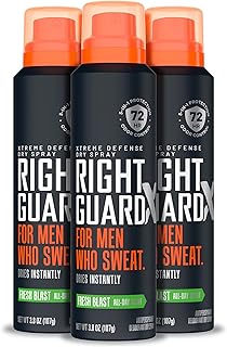 Right Guard Xtreme Defense Dry Spray Deodorant Antiperspirant, Fresh Blast Scent - 5-in-1 Deodorant Men Can Trust, Blocks Sweat 2X Longer,72-Hour Odor Control, 3.8 oz (3 Pack)