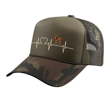 Chital Axis Deer Heartbeat Axis Deer Trucker Hat with Adjustable Mesh Back by Chital Axis Deer Lovers Shop – Polyester, Camo Green
