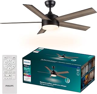 PHILIPS Indoor Ceiling Fan with Bright LED Light, 1-Pack, Dark | Bright Selectable White LED Light, 2650 Lumens, Dimmable, 5400 CFM, 6 Speeds, 2 Airflow Modes, 5 Reversible Blades