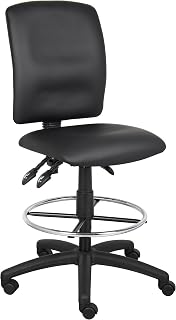 Boss Office Products B1645 Multi-Function Leather Plus Drafting Stool Without Arms in, Black