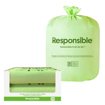 Compostable Tall Kitchen Trash Bags 55 Gallon - Heavy Duty Multipurpose Bin Liners for Food Scraps by Responsible Products – 55 Gallon (160 Count), Model RP-CKBAG55-160-160
