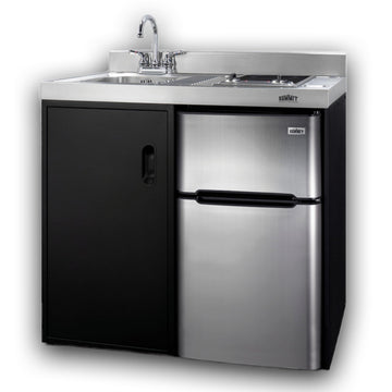Summit 39" Wide All-in-One Kitchenette by Summit Appliance – Large, 3.2 cubic_feet, Glass, Black / Gray, Model C39ELGLASSBK