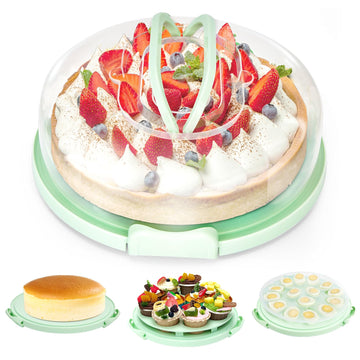 Ohuhu Cake Carrier with Lid, Holds 10 Inch Cakes, Green