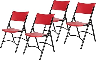 Plastic Portable Folding Chairs by National Public Seating – 600 Series Premium Lightweight Foldable Chairs for Indoor & Outdoor, Set of 4 – Comfortable, Durable, Institutional-Grade, Red