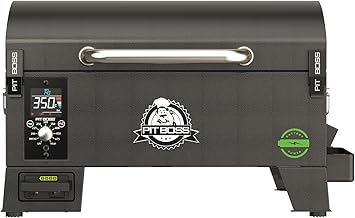 PIT BOSS 150 Battery Powered Wood Pellet Grill & Smoker with Flame Broiler 256-Sq. In. Cooking Space, 180°F to 500°F Temperature Range, 7 lb. Pellet Hopper, for Tailgating, Camping, or Travel, Black | 180F to 500F range, 7 lb hopper, Flame Broiler direct searing, 2 porcelain-coated grates, meat probe, for tailgating