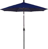 California Umbrella 7.5' Round Aluminum Market Umbrella, Crank Lift, Push Button Tilt, Bronze Pole, Navy