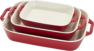 STAUB 3-Pc Ceramic Baking Dish Set, Oven Safe Up To 570°F, Red | Oven-to-Table for Lasagnas, Roasts & Apple Crisp. Dishwasher Safe Includes Baking Dish 7.5 x 6", 10.5 x 7.5" & 13 x 9" Cherry