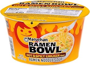 Maruchan Ramen Bowl, Hot & Spicy Chicken Flavor – Japanese-Style Instant Noodle Soup, Microwaveable Easy Meal for Busy Families – 3.39 Oz. (6 Pack)
