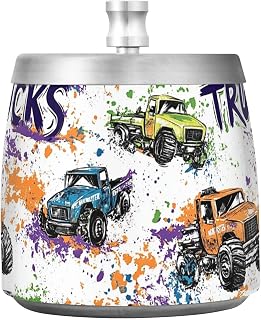Monster Trucks Splash White Ashtray with Lid Stainless Steel Odorless Cigarette Ashtray for Outdoors