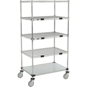 Open Sided Wire Exchange Truck by Nexel – 37"L x 18"W x 69"H, 12-Gauge Powder Coated Steel, Chrome, Model 251285