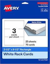 Avery Printable Rectangle Rack Cards, 3.5" x 8.5", Matte White, Laser/Inkjet Compatible, 75 Total, Ideal for Packaging, Displays, and Business Use