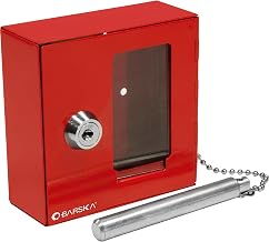 Barska Red Key Lock Breakable Glass Window Alarm Emergency Key Storage Lock Box with Attached Hammer for Home and Business