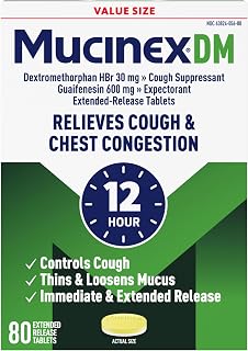 Mucinex DM 12Hr Chest Congestion & Cough Medicine for Adults, 80 Tablets