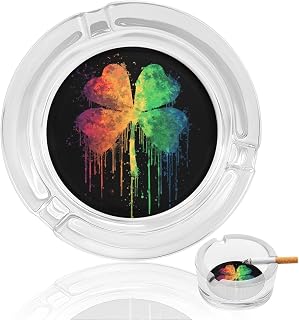 Rainbow Shamrock with Paint Splashes Glass Ashtray for Cigarettes Portable Decorative Ash Trays for Home Office Decor