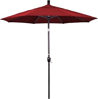 California Umbrella 7.5' Round Aluminum Market Umbrella, Crank Lift, Push Button Tilt, Bronze Pole, Olefin Red