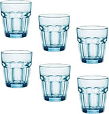 Bormioli Rocco Rock Bar 9.25 oz. Rocks Stackable Tempered Beverage Glasses for Cold Drinks, Water, and Cocktails, Set of 6, Ice Blue
