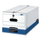 ® Stor/File™ Medium-Duty Storage Boxes With String & Button Closures And Built-In Handles by Bankers Box – True, Cardboard, White/Blue, Model 70407