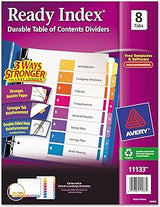 Avery 11133 Ready Index TOC Dividers, Tabs 1-8, Letter Size, Colors, 8 Tabs/ST