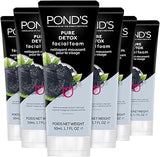 POND'S Face Cleanser - Pure Detox, Facial Foam, Activated Charcoal Face Wash with Skin-Brightening Niacinamide, Moringa Extract, and Green Tea for Deep Cleansing, Glowing Skin, 1.7 Oz (Pack of 6)