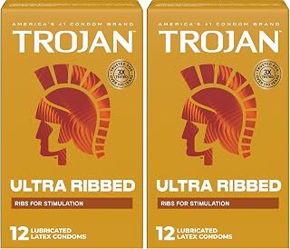 TROJAN Ultra Ribbed Premium Lubricated Condoms, 12 Count (Pack of 2)