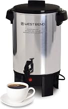 West Bend Coffee Urn Highly-Polished Aluminum Features Automatic Temperature Control with Cup Per Minute Brewing and Easy Clean Up Includes In-Basket Measuring Guide and Ready Light, 30-Cup, Silver