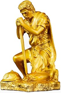 Gold Bronze Spartan Warrior Statue 7.3" Kneeling Greek Roman Hero Sculpture