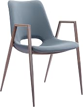 Zuo Desi Dining Chair (Set of 2) Azure Gray & Walnut, Gray Dining Chair, Plush and Durable Faux Leather Fabric, Steel, Indoor Dining, 21.7" W x 23.2" D x 32.5" H