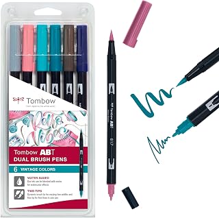 Tombow ABT-6P-5 ABT Dual Brush Pens - Vintage Colours (Pack of 6)