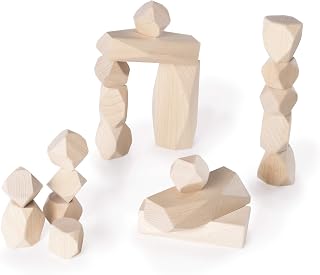 Guidecraft Wood Stackers - Standing Stones: 20 Natural Building Blocks Set for Kids, Educational Learning Toy