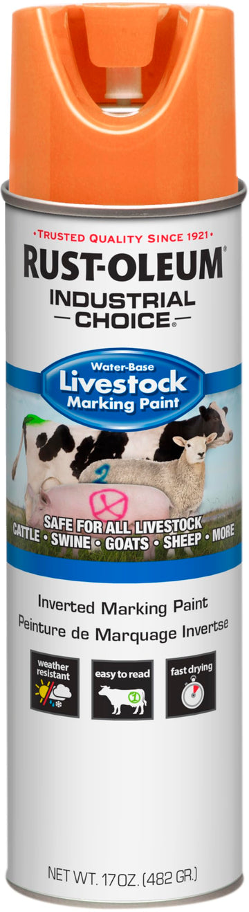 Livestock Marking Spray Paint by Rust-Oleum – 17 Ounce (Pack of 1), solid, Fluorescent Orange, Model 383006