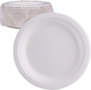 ECO PRODUCTS Compostable Vanguard 6" Paper Plates, Pack of 50, Disposable White Molded Fiber, Round, Tree-Free, Stronger Than Paper & Styrofoam, No-Added PFAS, ASTM Compliant, BPI-Certified