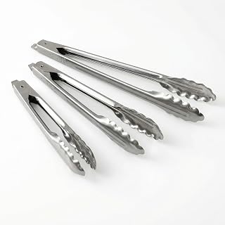 Edlund 3-Pack Tong Set – Commercial Grade Stainless Steel Tongs (7", 9", 12"), Heavy Duty Grip, Locking Mechanism, Made in USA