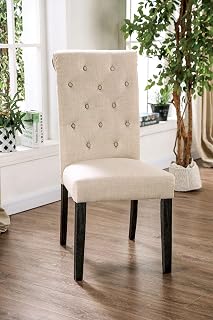 Classic Ivory Set of 2 Side Chairs with Button Tufted Linen-Like Fabric