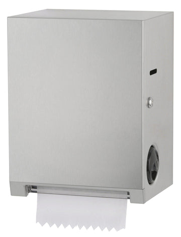Stainless Steel Surface-Mounted Roll Paper Towel Dispenser by Bobrick – 9" Length, 15" Height, 11-3/4" Width, Stainless Steel, Satin Finish, Model 2860
