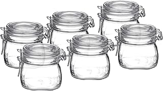 Bormioli Rocco Fido Glass Jars - 17.5 oz Airtight Containers with Clamp Lids & Rubber Seals, BPA-Free Dishwasher Safe - Jars for Gifting Homemade Preserves, Cookies, Candy & Pantry Storage (Set of 6)