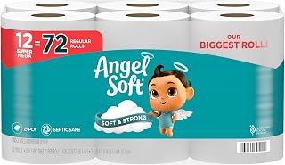 Angel Soft Toilet Paper, 12 Super Mega Rolls = 72 Regular Rolls, Soft and Strong Toilet Tissue
