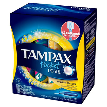 Pocket Pearl Plastic Tampons by Tampax – 18 Count (Pack of 1), Cotton, Model 201413
