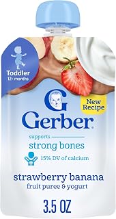 Gerber Toddler Food, Strawberry Banana, Fruit Puree and Yogurt Pouch. No Added Sweeteners, 12PK