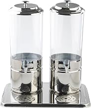 Tablecraft Dual Juice Dispenser, Clear Plastic Dispenser Reservoir Stainless Steel Base Stand, (2) 2 Gallons, For Commercial Foodservice, Restaurant Drink Bar and Self-Service Beverage Counter Use