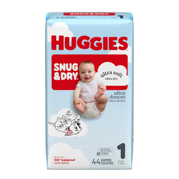 Snug & Dry Diapers Size by HUGGIES – Size 1, Pulp, White, Pack of 44, Model 10036000564249