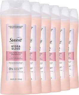 Suave Hydra Gloss Shampoo, Glycolic Acid & Camellia Oil, 12.6 fl oz, 6-Pack