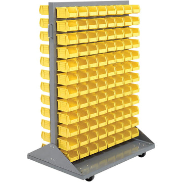 Double-Sided Mobile Rack with (192) Yellow Bins by Global Industrial – Steel, Gray, Model 550172YL