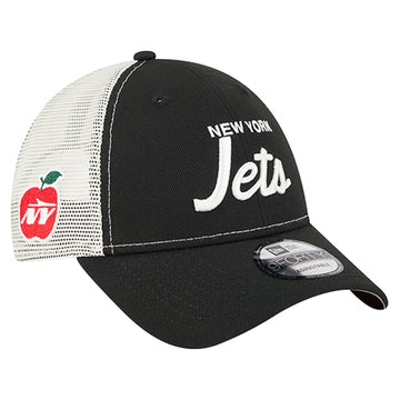 Men's Black New York Jets Apple Trucker 9FORTY Adjustable Hat by New Era – Polyester, New York Jets, Black, Model Nfl Apple 9forty Trucker