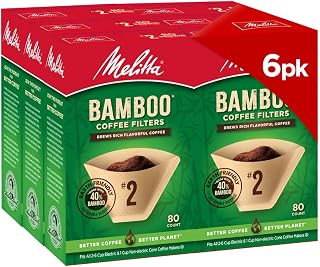 Melitta #2 Cone Coffee Filters, Bamboo, 80 Count (Pack Of 6), 480 Total Filters - Fits all 2-6 Cup Cone Coffee Makers and 1-cup Pour-Over Brewers, Compostable, Tear-Resistant, Made in USA