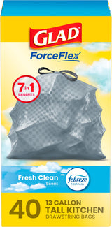 Trash Bags by Glad – 40 Count (Pack of 1), 13.0 gallons, Plastic, Gray, Model COX78361