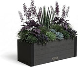 Mayne Vista 24in Rectangular Window Box Planter, Charcoal | All season, Fade resistant, Mounting brackets included, Woodgrain finish, Built-in overflow, 10-year warranty