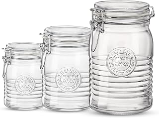Bormioli Rocco Officina 1825 Jar with Swing Top - Clear, Set of 3 | Includes 33.75 Oz, 25.25 Oz & 17 Oz Airtight Glass Containers for Pantry Storage & Dry Ingredients, Dishwasher Safe