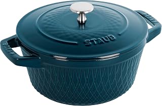 STAUB Twist Cocotte Z1023-189 Round Lamer 7.9 inches (20 cm) Nickel Knob Specification, Large, Two-Handed, Cast Enameled Pot, Induction Compatible