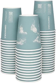 ECO PRODUCTS World Art Disposable Coffee Cups, Latte Cups, 12 oz, 50 Pack | Eco-Friendly Hot Beverage Cups, PLA-Lined, BPI Certified, Paper To-Go Cups For Food Service, Restaurant, Cafeteria, Office